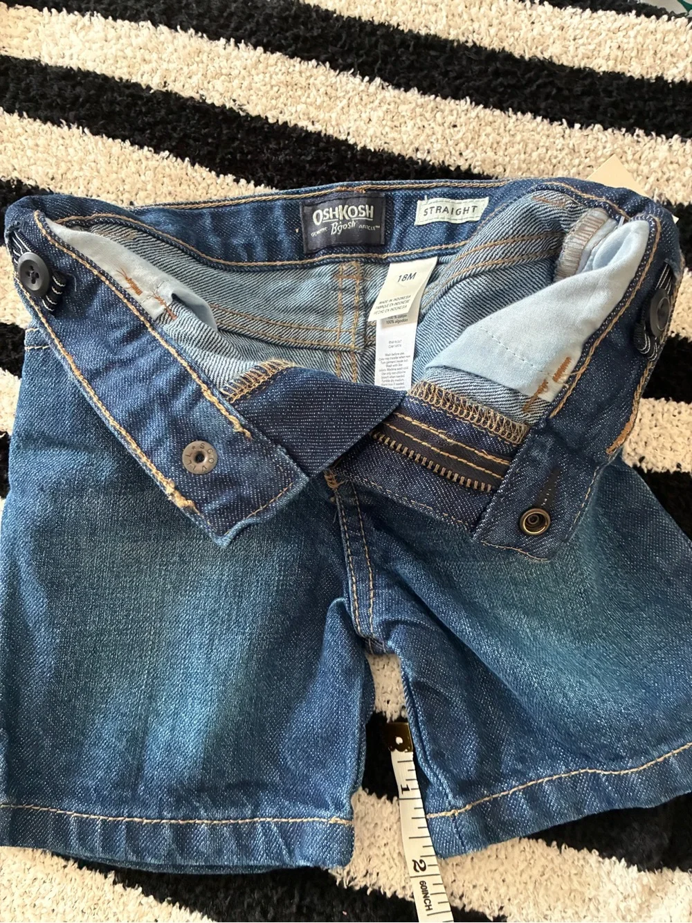 OshKosh Toddler Straight Denim Shorts, Adjustable Waist Cotton 18 months NEW NWT